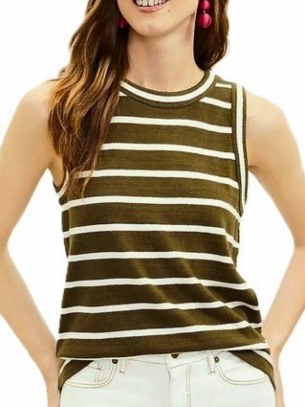 LOFT Striped Harbor Tank Top Color: Olive/White Striped  Size: S